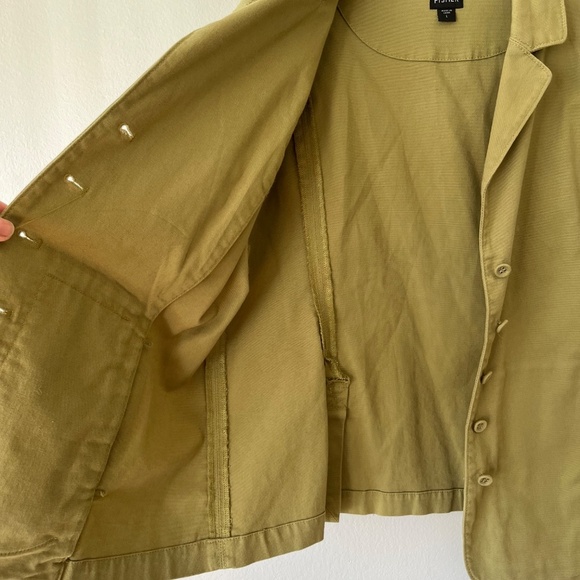 Eileen Fisher Olive Green Jacket Organic Cotton Collared Button Up Canvas Size L - Picture 3 of 10